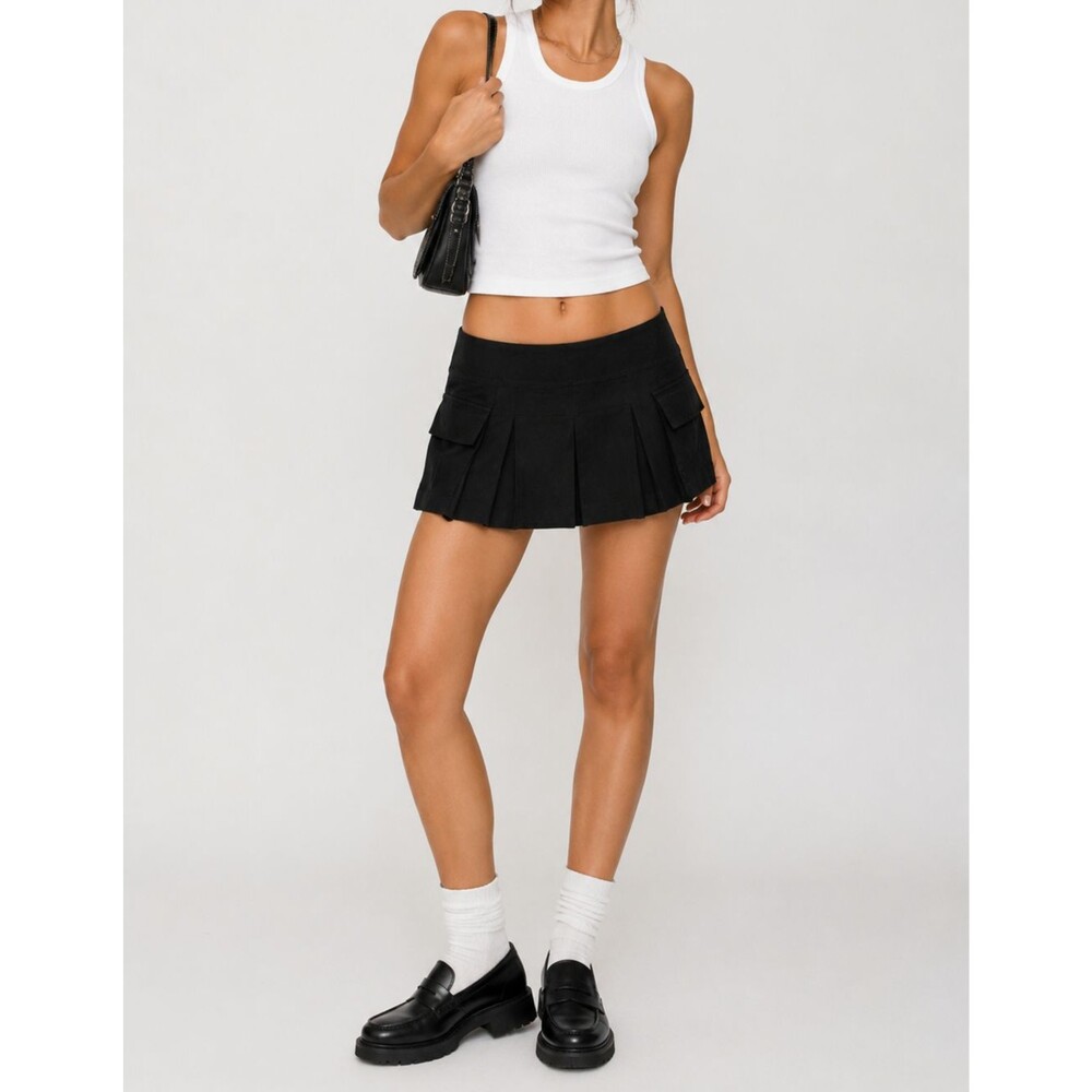 Zara Black Pleated Cargo Mini Skirt Shorts Y2K Tenniscore Utility Pockets Size S